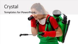  Presentation with poison control - Cool new slide deck with female pest control contractor isolated backdrop and a light gray colored foreground