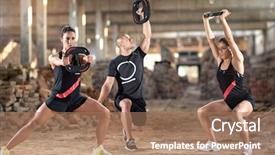  Presentation with exercise - Amazing theme having repetition - group of young sporty people backdrop and a coral colored foreground
