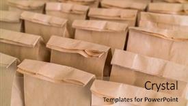  Presentation with brown paper bag - PPT layouts featuring repetitive work - brown paper bags on table background and a coral colored foreground