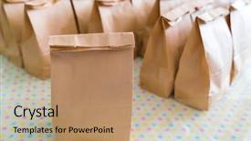  Presentation with brown paper bag - Beautiful theme featuring repetitive work - brown paper bags on table backdrop and a coral colored foreground