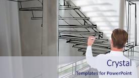  Presentation with man and woman divorce drawing - Cool new presentation theme with repetitive work - man drawing office stair lines backdrop and a sky blue colored foreground