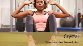  Presentation with children doing kids gym - Colorful presentation theme enhanced with repetitive work - young woman doing crunches backdrop and a yellow colored foreground