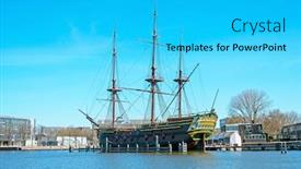  Presentation with sailing ship - Beautiful slide set featuring replica-17th-century-sailing-ship backdrop and a cyan colored foreground