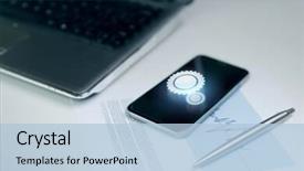  Presentation with business report - Slide set featuring mechanical report - business and technology concept background and a  colored foreground