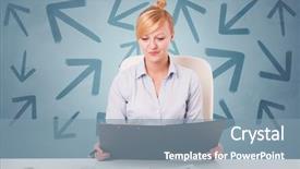  Presentation with desk - Colorful presentation theme enhanced with report blue white - business person sitting at desk backdrop and a seafoam green colored foreground