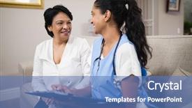  Presentation with patient and doctor - Cool new slides with report blue white - smiling doctor with female patient backdrop and a teal colored foreground