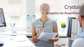  Presentation with office - Amazing slide set having report client - young attractive female office worker backdrop and a  colored foreground