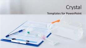  Presentation with medical clipboard - PPT theme having report drop counter and catheter background and a light gray colored foreground