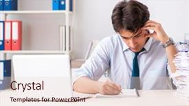  Presentation with working - PPT theme consisting of report executive - young handsome businessman working background and a lemonade colored foreground