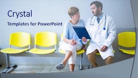 Presentation with doctor discussing parents - Theme with report in hospital waiting background and a sky blue colored foreground