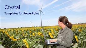  Presentation with agronomist - Slide set consisting of report observations - agronomist in sunflowers field background and a sky blue colored foreground