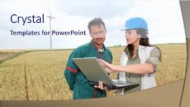  Presentation with wind turbines - Audience pleasing slides consisting of report observations - farmer and engineer in wheat backdrop and a sky blue colored foreground