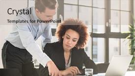  Presentation with business office desk - Theme enhanced with report observations - supervisor checking business statistics background and a mint green colored foreground