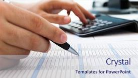  Presentation with accountant - PPT theme consisting of report writing - accountant checking numbers background and a sky blue colored foreground