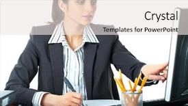  Presentation with office - Cool new PPT theme with report writing - attractive office make some notes backdrop and a sky blue colored foreground