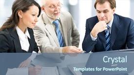  Presentation with people - PPT layouts consisting of report writing - business people working with lap-top background and a ocean colored foreground
