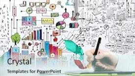  Presentation with strategy plan - Slide deck having report writing - close up of human hand background and a light blue colored foreground