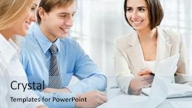  Presentation with young people diversity - PPT layouts featuring report writing - young business people discuss background and a light blue colored foreground