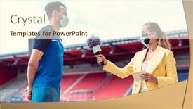  Presentation with football stadium - Presentation with reporter-doing-interview-with-football background and a cream colored foreground
