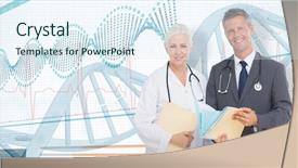  Presentation with medical dna - Presentation theme enhanced with reporter gene - portrait of male and female background and a sky blue colored foreground