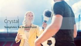  Presentation with football stadium - Slide set consisting of reporter-interviewing-football-player background and a light blue colored foreground