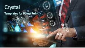  Presentation with media reporting - PPT theme with reporting lines - global networking concept mixed media background and a navy blue colored foreground