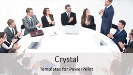  Presentation with speaker - Presentation theme featuring reporting relationship - business people applauding speaker background and a white colored foreground
