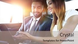  Presentation with car business - Slide deck featuring reporting relationship - business people meeting working car background and a coral colored foreground