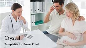  Presentation with relationship - PPT layouts featuring reporting relationship - expectant couple and female doctor background and a lemonade colored foreground