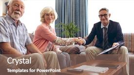  Presentation with physician - Amazing presentation design having reporting relationship - portrait of matured caucasian male backdrop and a violet colored foreground