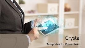  Presentation with business change - PPT theme consisting of reports and stock market change background and a  colored foreground