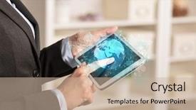  Presentation with business change - Presentation theme featuring reports and stock market change background and a soft green colored foreground