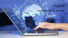  Presentation with global laptop - PPT layouts with reports and stock market change background and a teal colored foreground