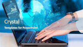  Presentation with global laptop - Beautiful slide set featuring reports and stock market change backdrop and a teal colored foreground