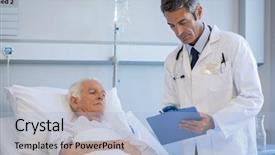  Presentation with medical clipboard - Slide deck featuring reports of a senior patient background and a light blue colored foreground