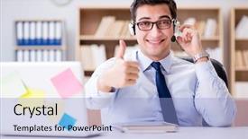  Presentation with free - Colorful slide set enhanced with free telephone - businessman working in the office backdrop and a light blue colored foreground