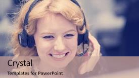  Presentation with worried young female college student - Colorful presentation design enhanced with representing - young smiling female call centre backdrop and a soft green colored foreground