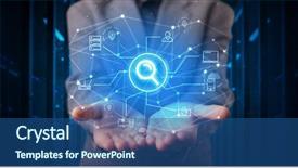  Presentation with cloud technology - Beautiful PPT theme featuring representation - man holding hologram projection displaying backdrop and a ocean colored foreground