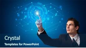  Presentation with displaying - Beautiful presentation featuring representation - man touching hologram screen displaying backdrop and a ocean colored foreground