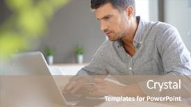  Presentation with free aging at home - PPT theme having representation - middle-aged man working from home background and a coral colored foreground