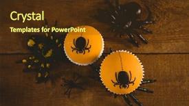  Presentation with spider - Slides with representation - overhead view of cup cakes background and a tawny brown colored foreground