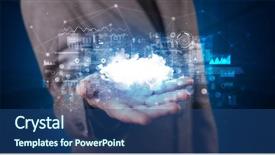  Presentation with cloud based - Amazing presentation theme having representation - person holding hologram screen displaying backdrop and a ocean colored foreground