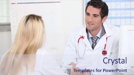  Presentation with doctor helps to get out of bed an elderly woman - Colorful theme enhanced with medical representatives - woman in doctor's appointment backdrop and a sky blue colored foreground