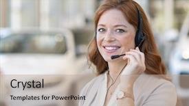  Presentation with car rental - PPT theme having representing - beautiful customer support wearing headset background and a mint green colored foreground