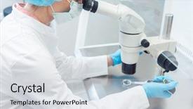  Presentation with biotech - Theme featuring reproduction - doctor or scientist working background and a light gray colored foreground