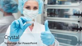  Presentation with incubator - Presentation theme with reproduction - lab technician or scientist background and a light blue colored foreground