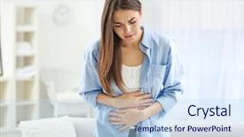  Presentation with abdominal - PPT theme featuring reproduction - young woman suffering from abdominal background and a sky blue colored foreground