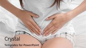  Presentation with abdominal - Audience pleasing PPT theme consisting of reproduction - young woman suffering from abdominal backdrop and a coral colored foreground
