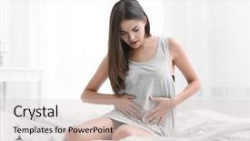  Presentation with abdominal - Presentation design featuring reproduction - young woman suffering from abdominal background and a lemonade colored foreground