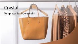  Presentation with clothing wooden clothes hanger object - Presentation design enhanced with reptile scales - female leopard pattern clothes coat background and a light gray colored foreground